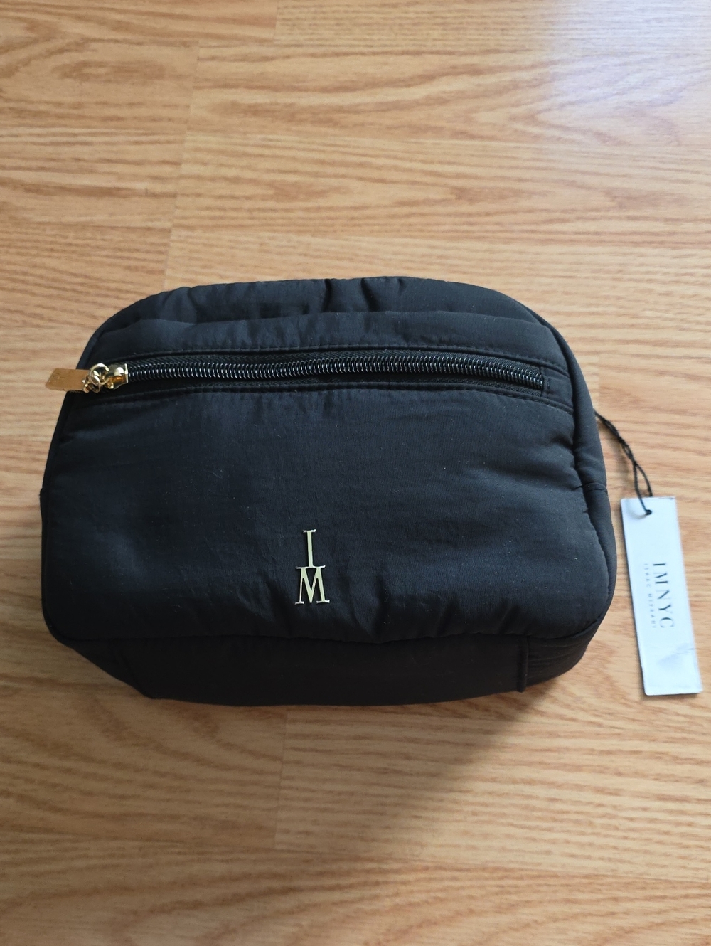 Isaac Mizrahi Black Quilted Cosmetic Pouch with Gold Hardware